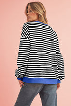 Sky Blue Stripe Contrast Edge Oversized Pullover