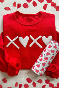 Red XOXO Heart Print Valentine Graphic Sweatshirt