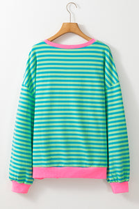 Sky Blue Stripe Contrast Edge Oversized Pullover