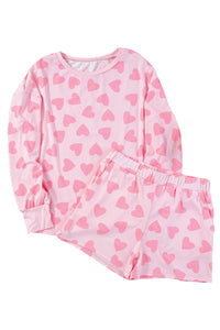 Pink Heart Print Long Sleeve Pajama Set