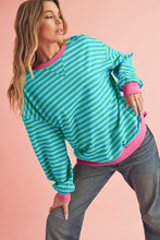 Sky Blue Stripe Contrast Edge Oversized Pullover