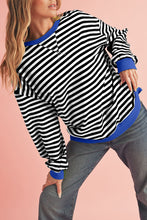 Sky Blue Stripe Contrast Edge Oversized Pullover