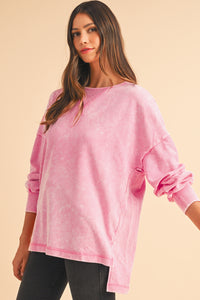 Orchid Petal Mineral Wash Drop Shoulder Oversized Sweatshirt