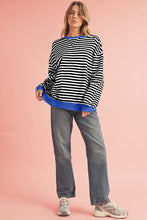 Sky Blue Stripe Contrast Edge Oversized Pullover