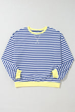 Sky Blue Stripe Contrast Edge Oversized Pullover