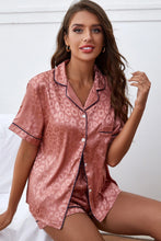 Pink Leopard Button Up Collar Neck Shirt & Shorts Lounge Set