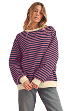 Sky Blue Stripe Contrast Edge Oversized Pullover