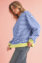 Sky Blue Stripe Contrast Edge Oversized Pullover