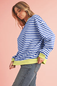 Sky Blue Stripe Contrast Edge Oversized Pullover