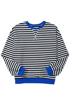 Sky Blue Stripe Contrast Edge Oversized Pullover