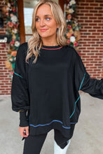 Black Contrast Stitching Split Oversized Sweatshirt