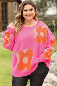 Bonbon Plus Size Floral Print Drop Shoulder Sweater