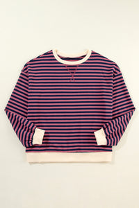 Sky Blue Stripe Contrast Edge Oversized Pullover