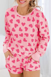 Pink Heart Print Long Sleeve Pajama Set