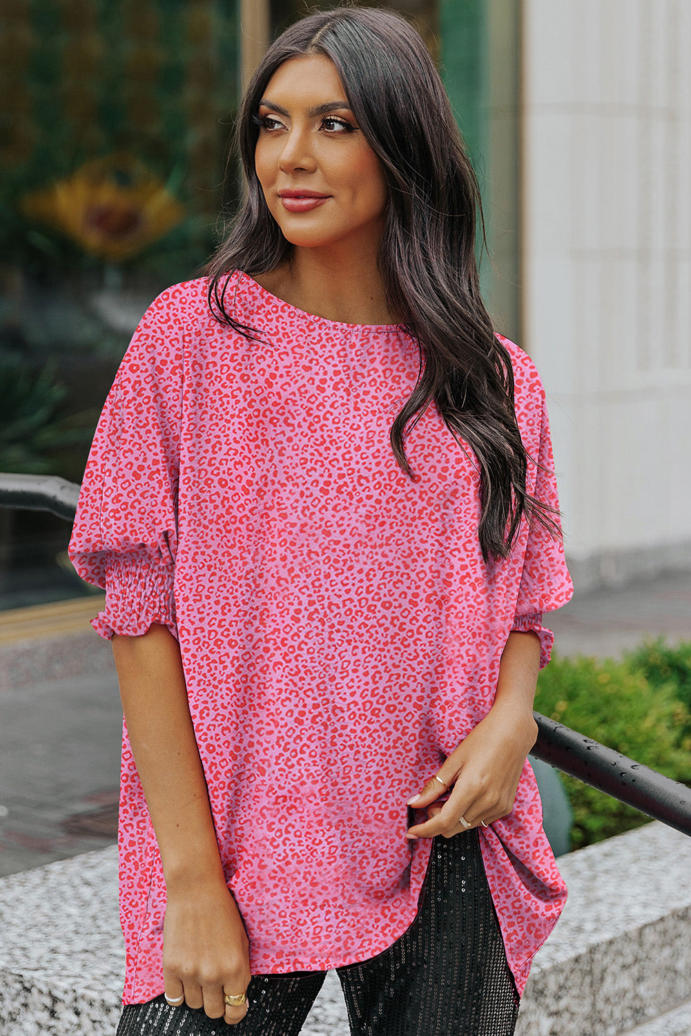 Pink Leopard Oversized Top