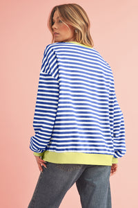 Sky Blue Stripe Contrast Edge Oversized Pullover