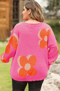 Bonbon Plus Size Floral Print Drop Shoulder Sweater
