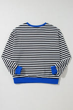 Sky Blue Stripe Contrast Edge Oversized Pullover