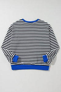 Sky Blue Stripe Contrast Edge Oversized Pullover