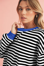 Sky Blue Stripe Contrast Edge Oversized Pullover