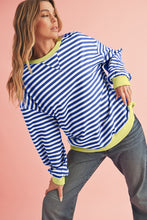 Sky Blue Stripe Contrast Edge Oversized Pullover