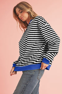 Sky Blue Stripe Contrast Edge Oversized Pullover