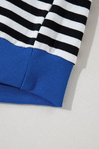 Sky Blue Stripe Contrast Edge Oversized Pullover