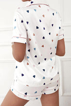 White Heart Print Pocket Shirt & Elastic Shorts Loungewear Set