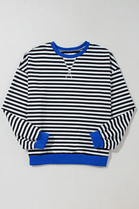 Sky Blue Stripe Contrast Edge Oversized Pullover