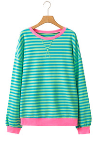 Sky Blue Stripe Contrast Edge Oversized Pullover