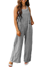 Gray Textured Wide Leg Overall with Pockets