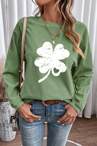 Grass Green St Patricks Corded Distressed Clover Graphic Sweatshirt