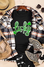 Black St. Patricks Lucky Clover Print O Neck T Shirt