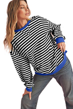 Sky Blue Stripe Contrast Edge Oversized Pullover