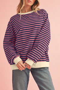 Sky Blue Stripe Contrast Edge Oversized Pullover