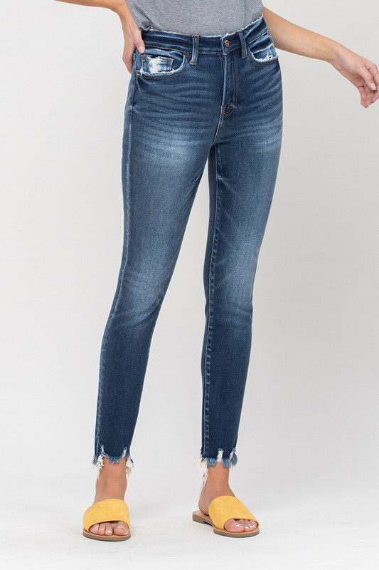 HIGH RISE DISTRESSED FRAY HEM ANKLE SKINNY