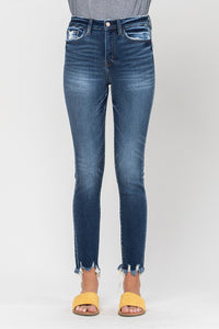 HIGH RISE DISTRESSED FRAY HEM ANKLE SKINNY