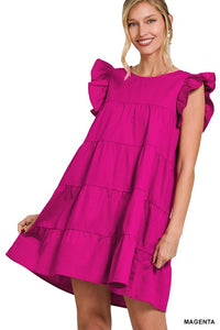 RUFFLED CAP SLEEVE MINI DRESS