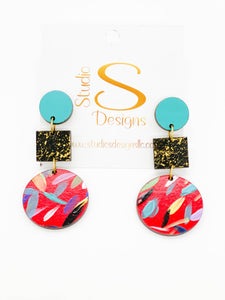 Studio S Designs - Odessa Earrings-Teal Black Red Multi