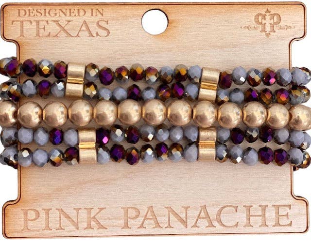 1CNC E116 * 5-strand purple, lavender and gold bead bracelet