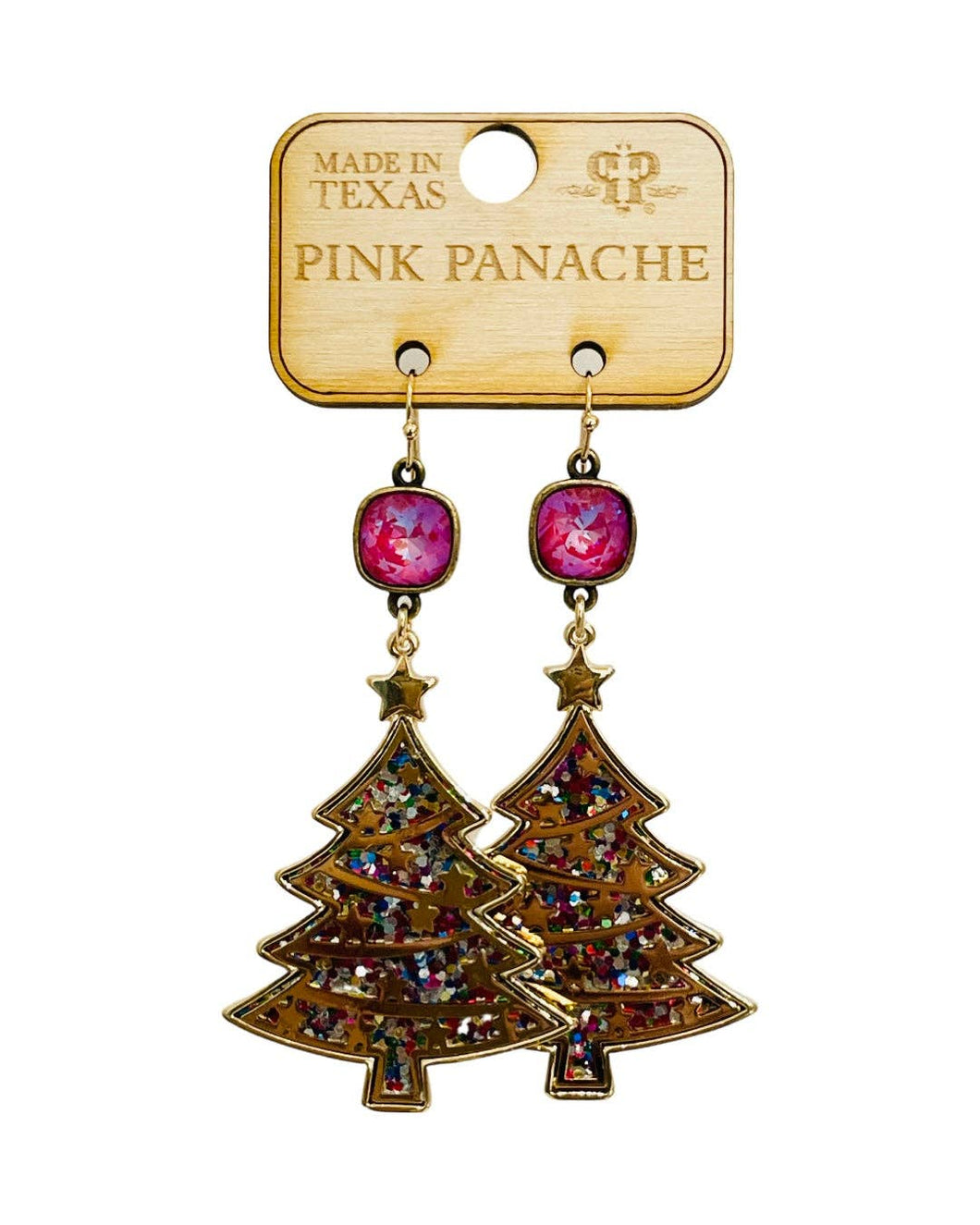 1CNC CH279 * 10mm bronze/royal red delite connector on gold and multi-color glitter Christmas tree earring