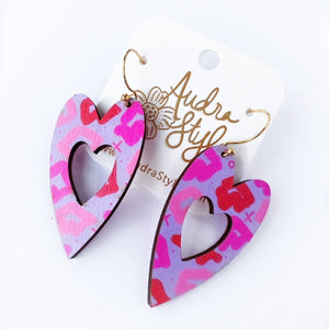 Audra Style - Valentine's Day Heart Dangle - Lavender Kiss Print